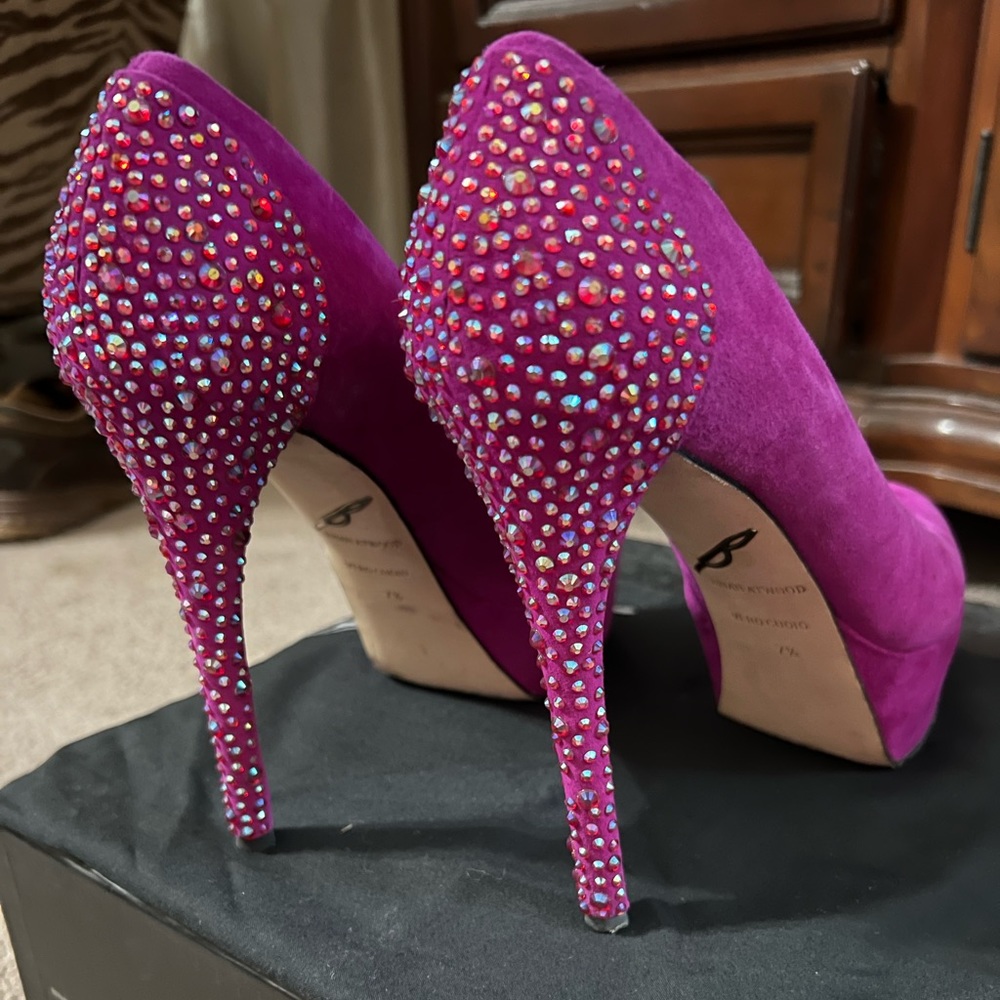 Brian Atwood Purple/ Fuchsia crystal heels.